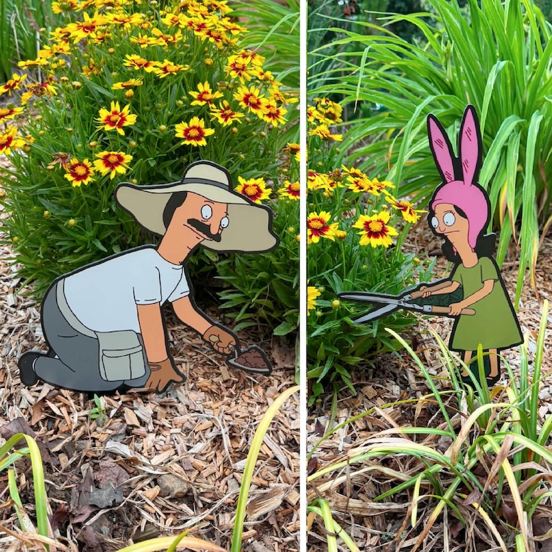 Estaca de jardín de metal ACM con diseño de personaje de dibujos animados, ideal para decoración de jardín y exteriores. Regalo de cumpleaños de Bob's Burgers. Adorno para césped resistente a la intemperie. Ideal para patios. imagen 10