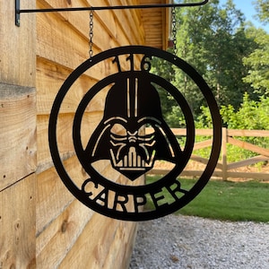 Darth Vader Sign - Inspired Star Wars Hanging Welcome Address or Name Decor - 14&quot;, 18&quot;, or 24&quot;  Christmas Gifts