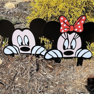 Mickey & Minnie Mouse Peeking Yard Decor Garden, Landscaping, or Potted Plants | 14&quot;x16, 14&quot;x18&quot;