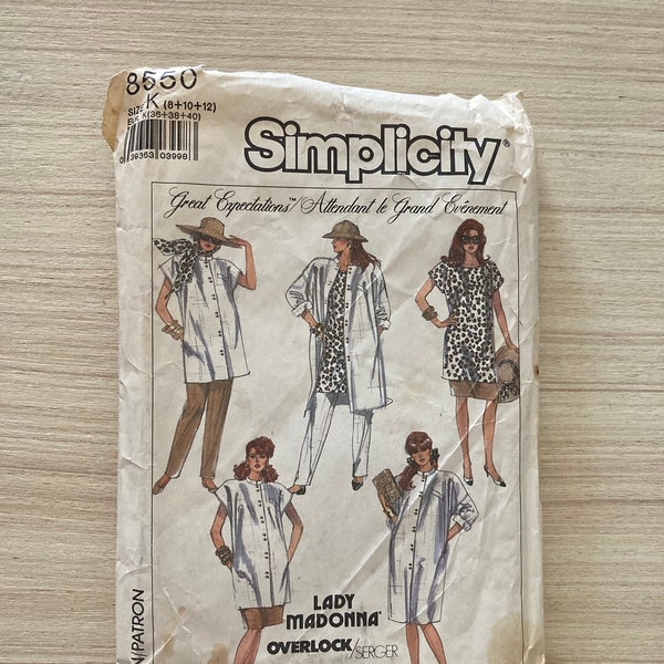 Simplicity 8550 Size K (8-10-12) Lady Madonna Maternity, Easy To Sew, Tunic, Dress or Coat, Top, and Pull-On Pants and Skirt Vintage Pattern