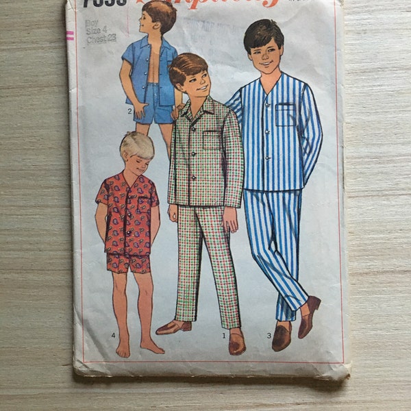 Simplicity 7399 Size 4 Boys Pajamas in Two Lengths Vintage Complete Printed Pattern 1967