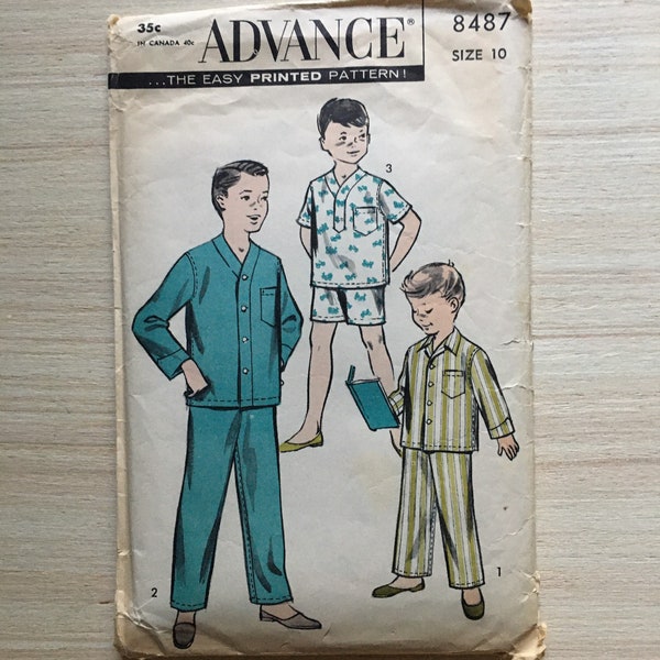 Advance 8487 Size 10 Boys Pajamas Vintage Complete Printed Pattern 1950’s