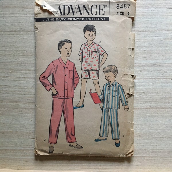 Advance 8487 Size 6 Boys Pajamas Vintage Complete Printed Pattern 1950’s