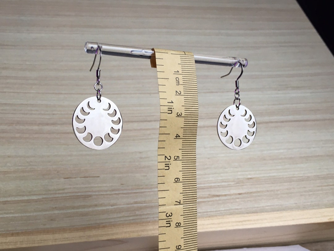 Silver Round Lunar Moon Phase Stainless Steel Earrings Hypoallergenic