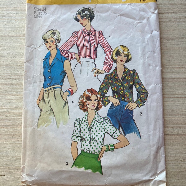Simplicity 6161 Size 14 Young Junior / Teen / Misses Blouse Vintage Complete Printed Pattern 1973