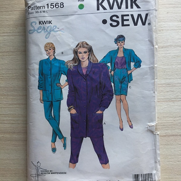 Kwik Sew 1568 Size XS, S, M, L Misses Jacket and Tights  Vintage Complete Printed Pattern 1986