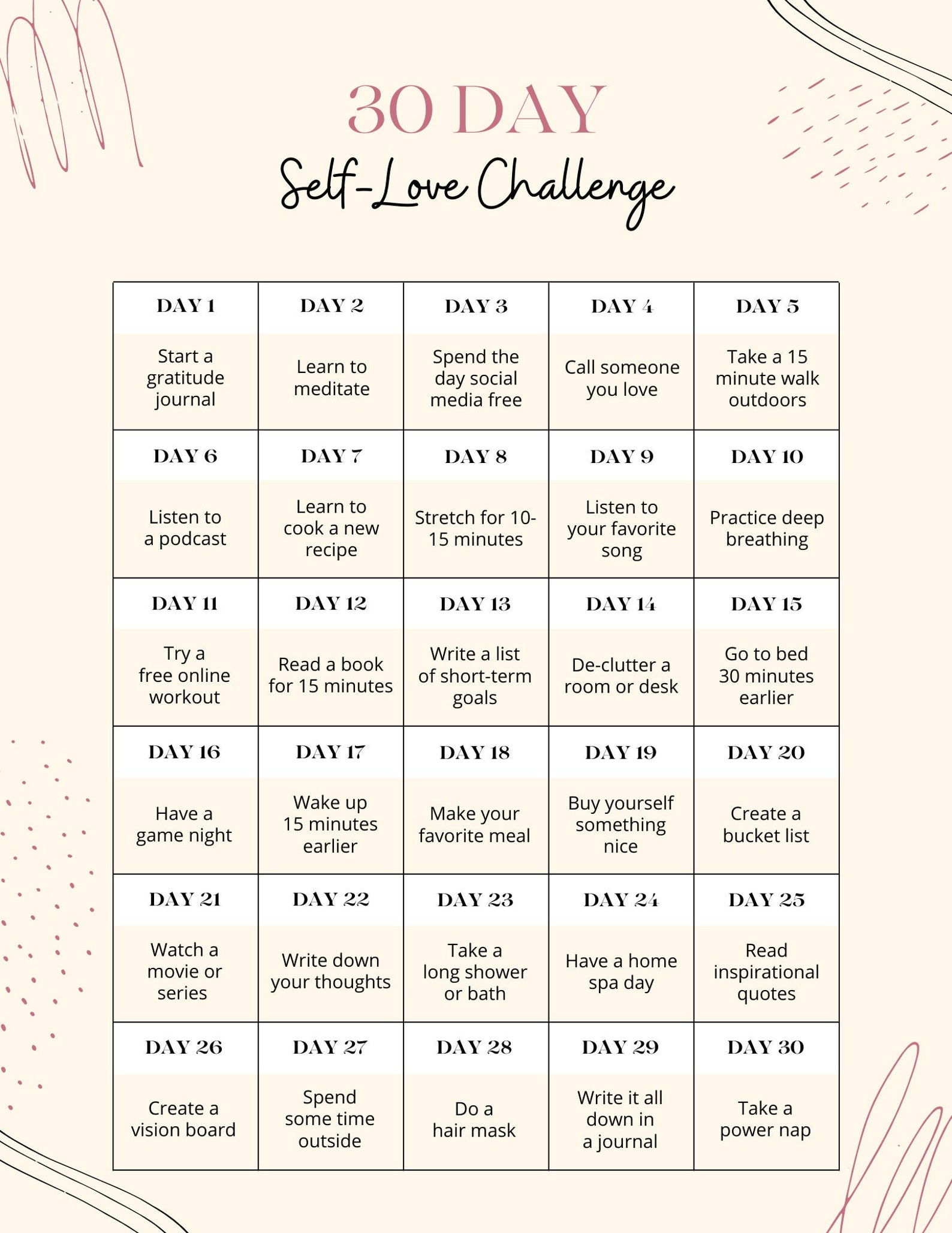 30 Day Self Love Challenge - Etsy