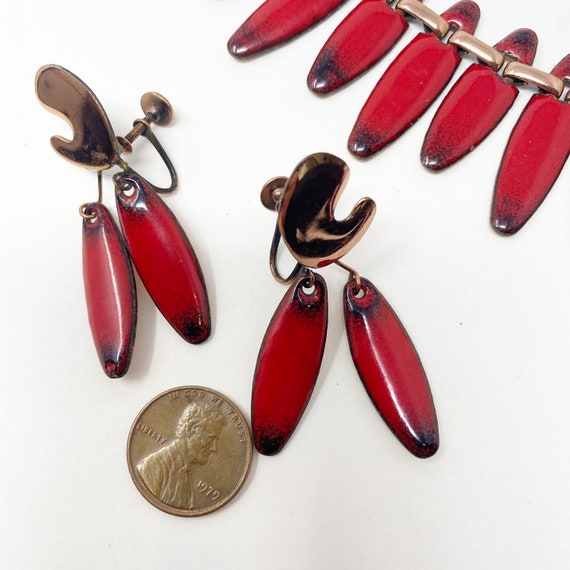 519 Vintage Matisse red enameled copper necklace … - image 4