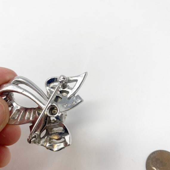 557 Vintage Reinad silver tone bow Brooch / Pin w… - image 6