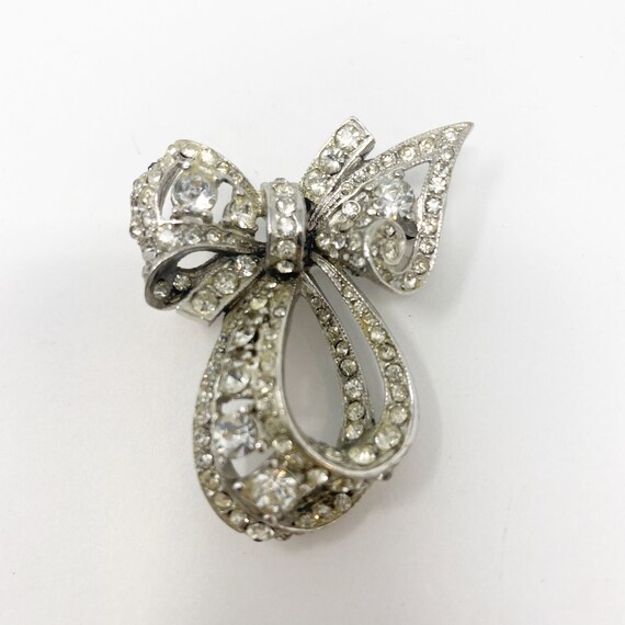 557 Vintage Reinad silver tone bow Brooch / Pin w… - image 3