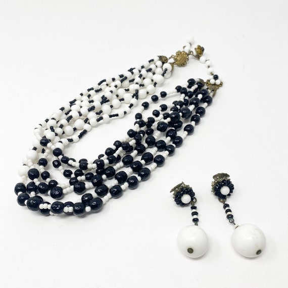 480 Vintage Miriam Haskell Black and White Multi Strand Necklace 
