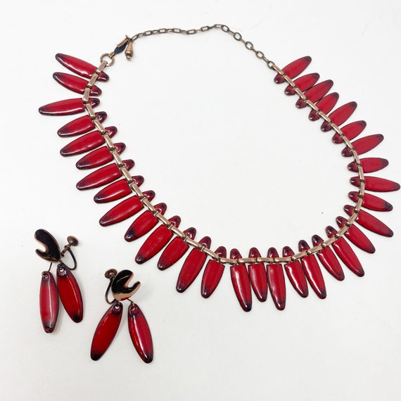 519 Vintage Matisse red enameled copper necklace … - image 1