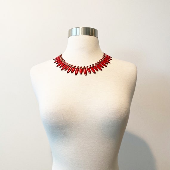 519 Vintage Matisse red enameled copper necklace … - image 2
