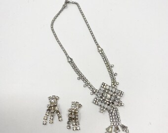 422 Vintage art deco Weiss silver and rhinestone necklace and earrings jewelry set