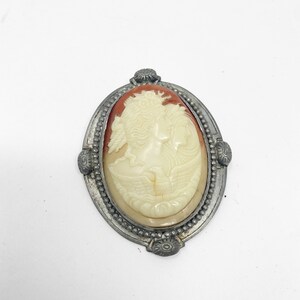 350 Antique Victorian goddesses Day & Night carved shell cameo brooch pin image 2