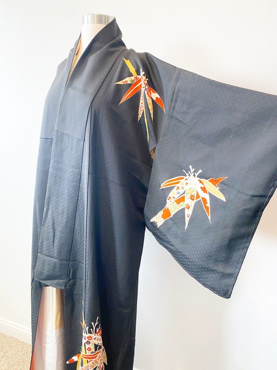 K1.4 Vintage black silk kimono dip dyed lining - image 5