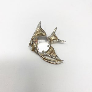 555 Vintage Coro Sterling Jelly Belly Fish Brooch. fur clip. clear belly fish Pin. 1940s Sterling Gold Vermeil Jelly Belly Angel Fish