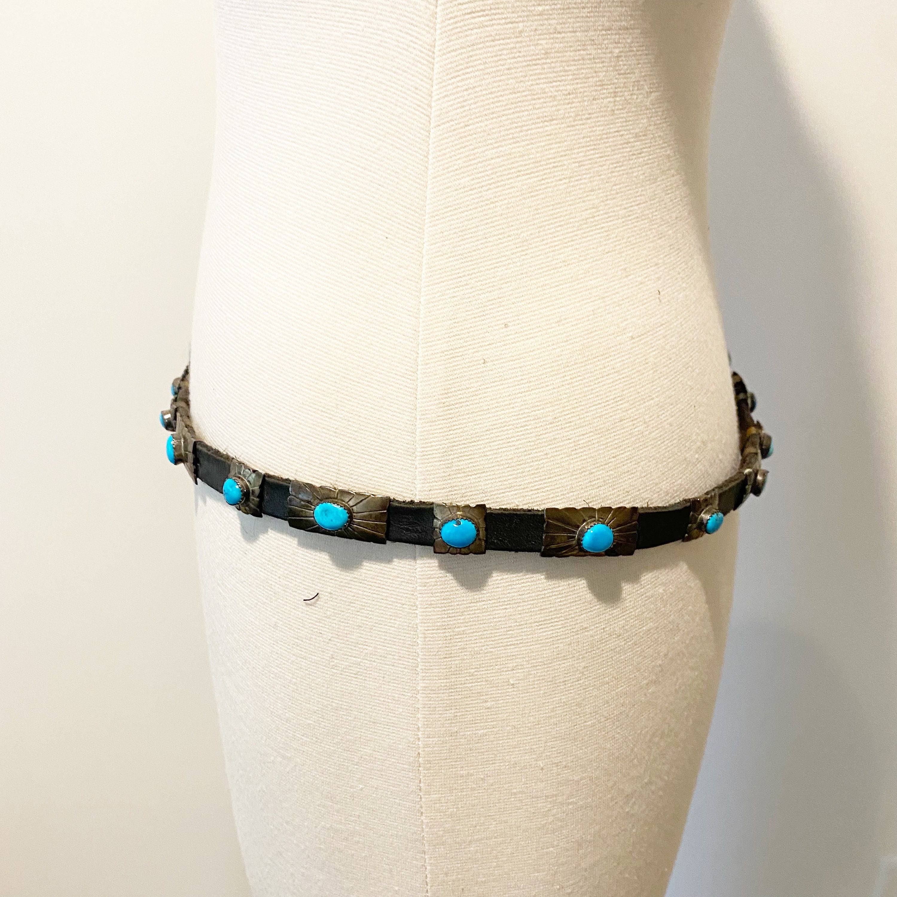 コンチョベルト ターコイズ 578 ヴィンテージ 長方形 スターリング & ターコイズ コンチョ ベルト