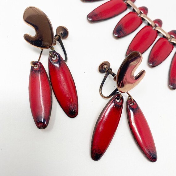 519 Vintage Matisse red enameled copper necklace … - image 3