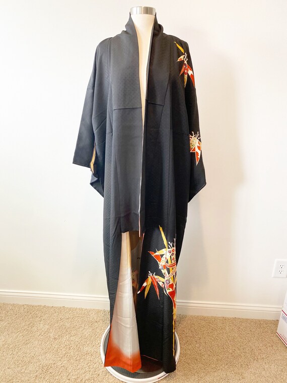 K1.4 Vintage black silk kimono dip dyed lining - image 2