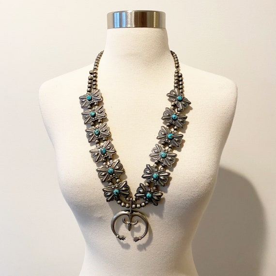Harry Morgan Important Vintage Native American Navajo Sterling Silver Squash Blossom Necklace Harry Morgan Important Vintage Native American Navajo Sterling Silver Squash Blossom Necklace