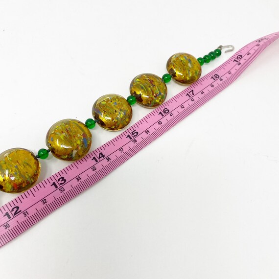 Collier Vintage En Verre De Murano – Perles Dorées Vert-jaune – 60 Cm – Occasion