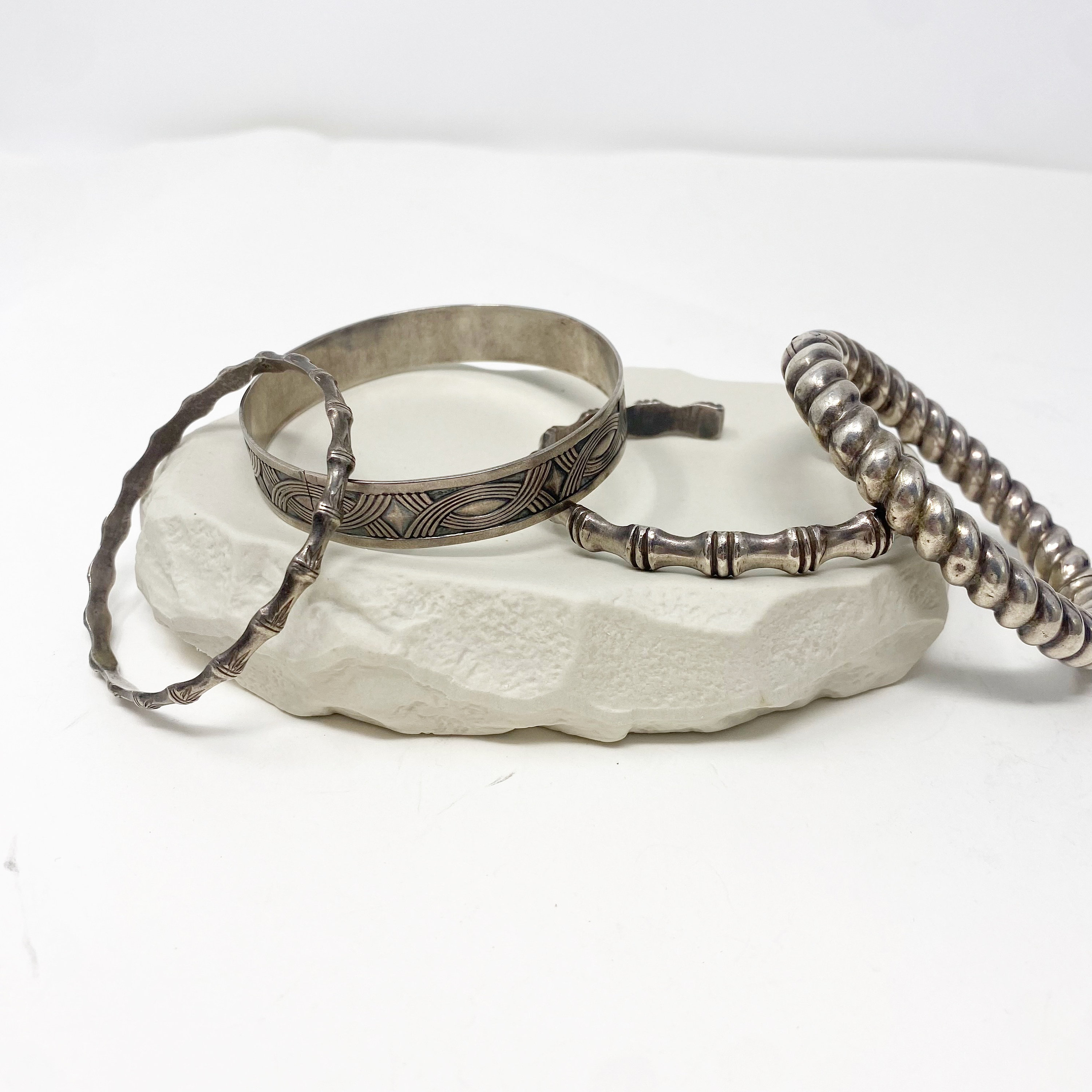 224 Collection of Four Vintage Sterling Silver Bangles - Etsy