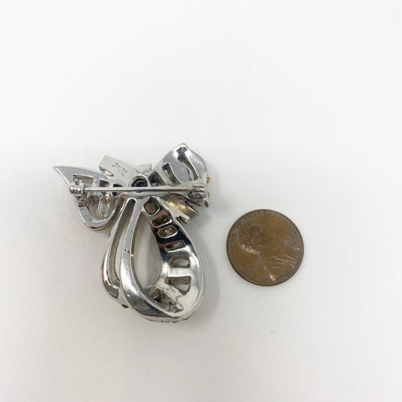 557 Vintage Reinad silver tone bow Brooch / Pin w… - image 5