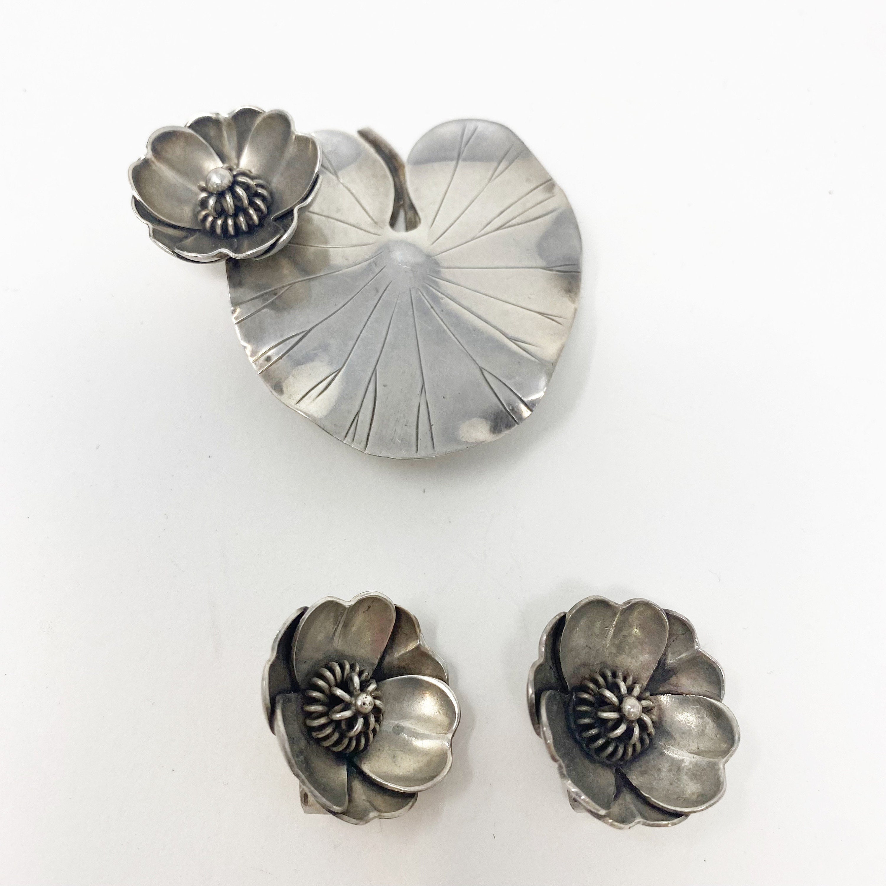 642 Vintage Anton Michelsen Water Lily Sterling Brooch and
