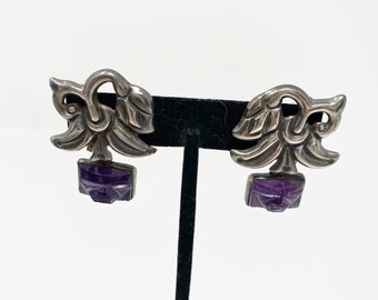 231 Vintage Far Fan silver and amethyst earrings