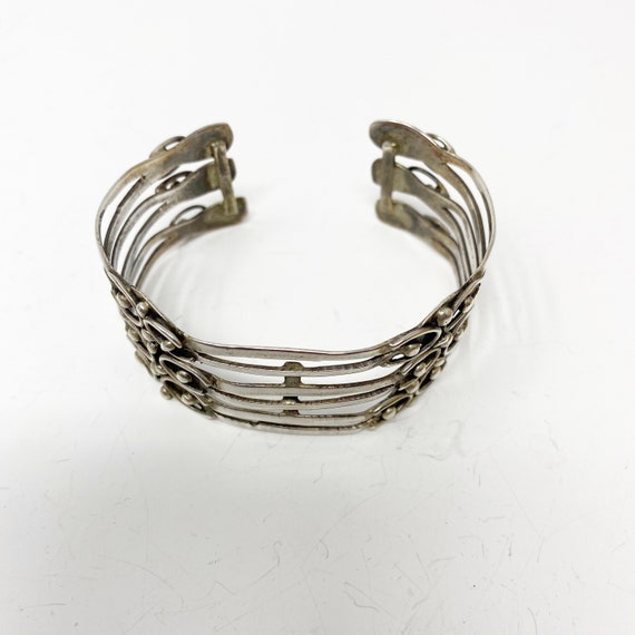 142 Vintage Taxco three tier silver cuff bracelet… - image 5