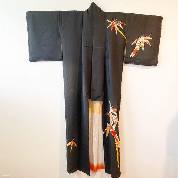 K1.4 Vintage black silk kimono dip dyed lining - image 1