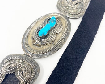 577 Rare Vintage Signed Les Baker Shop Bisbee Turquoise Sterling Navajo Belt 577 Rare Vintage Signed Les Baker Shop Bisbee Turquoise  main image 2