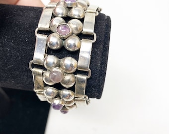 191 Vintage Taxco silver and amethyst link bracelet