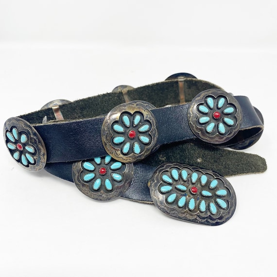 576 Vintage Zuni Tony Romansito Sterling Silver and Turquoise Belt 576 Vintage Zuni Tony Romansito Sterling Silver and  main image 3
