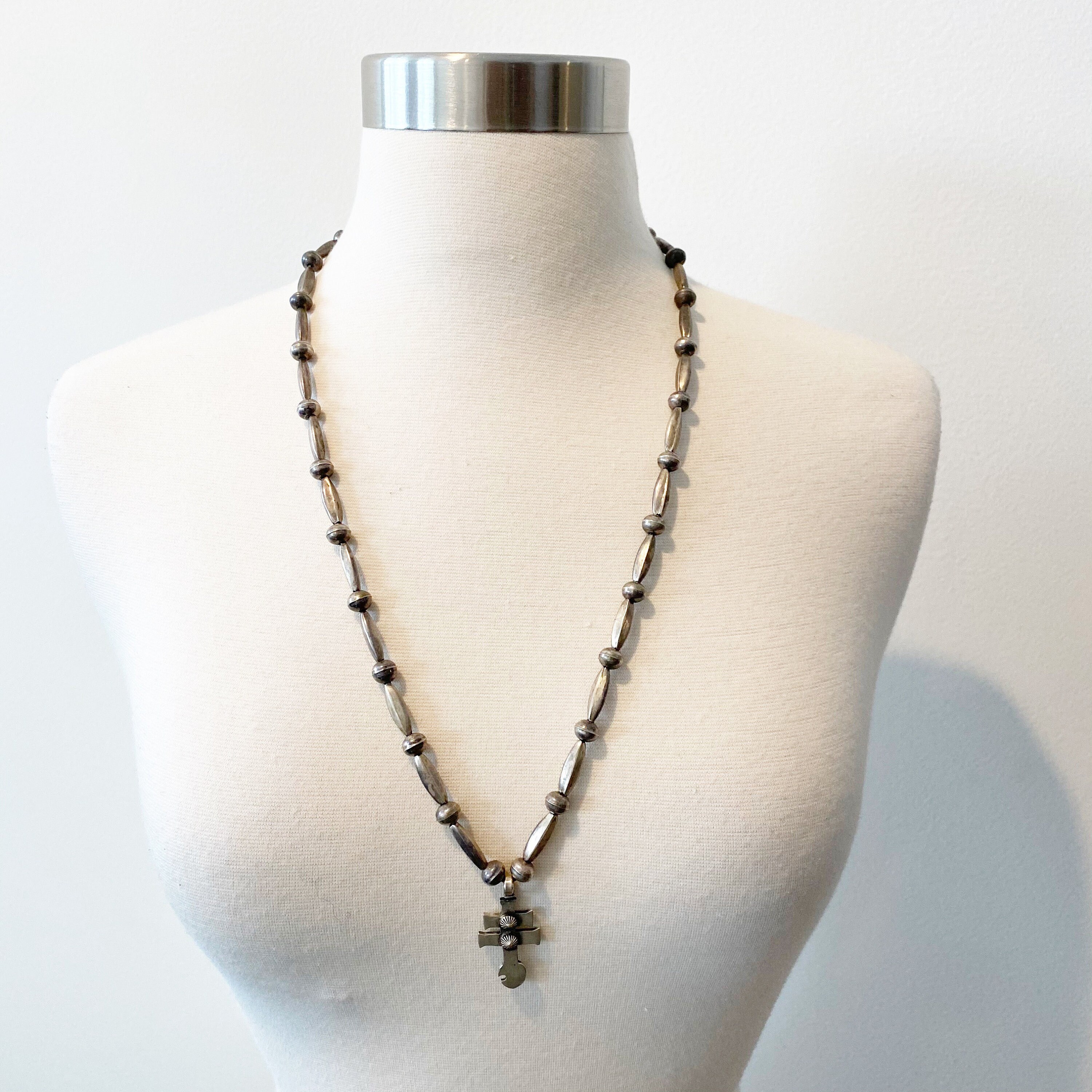 203 Vintage Cross of Lorraine pendant on vintage silver chain Etsy