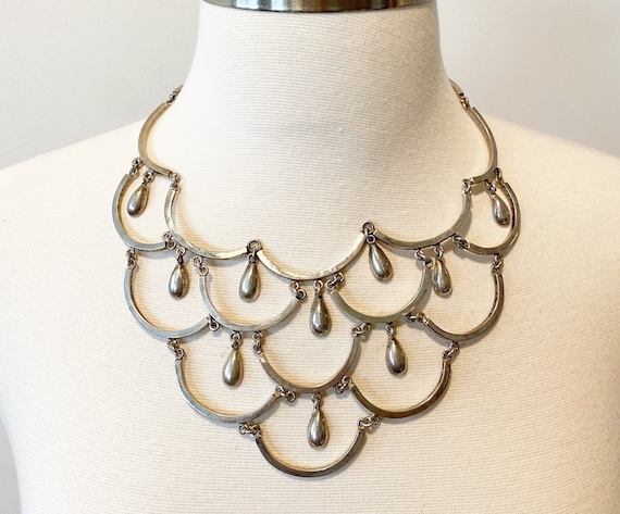 4 Vintage Los Castillo silver bib necklace; rare … - image 1