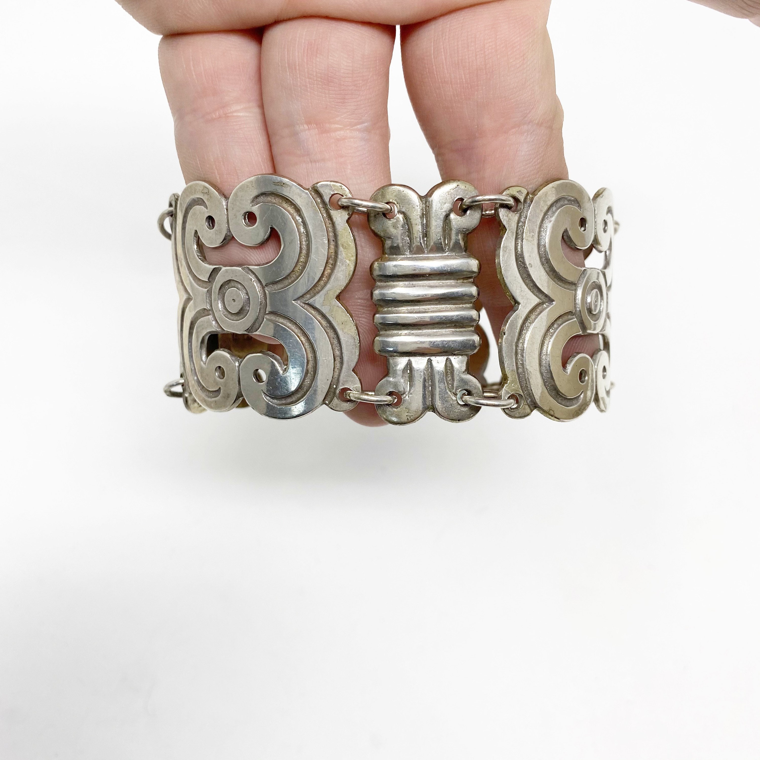 43 Vintage 1940s Mexican Sterling Silver Wide Panel Bracelet - Etsy