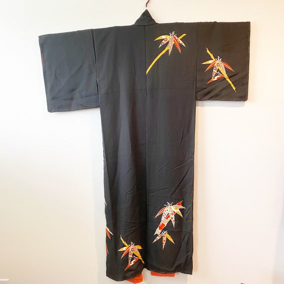 K1.4 Vintage black silk kimono dip dyed lining - image 3