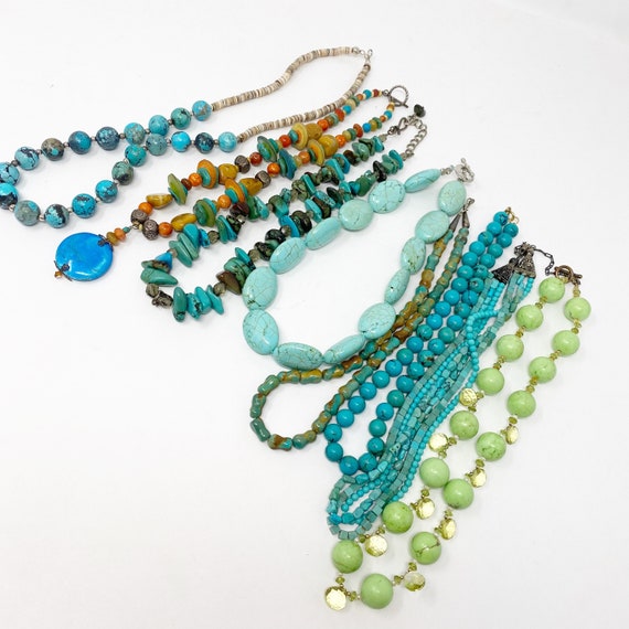 614 Eight Stone and Turquoise Necklaces. Vintage beaded necklaces.