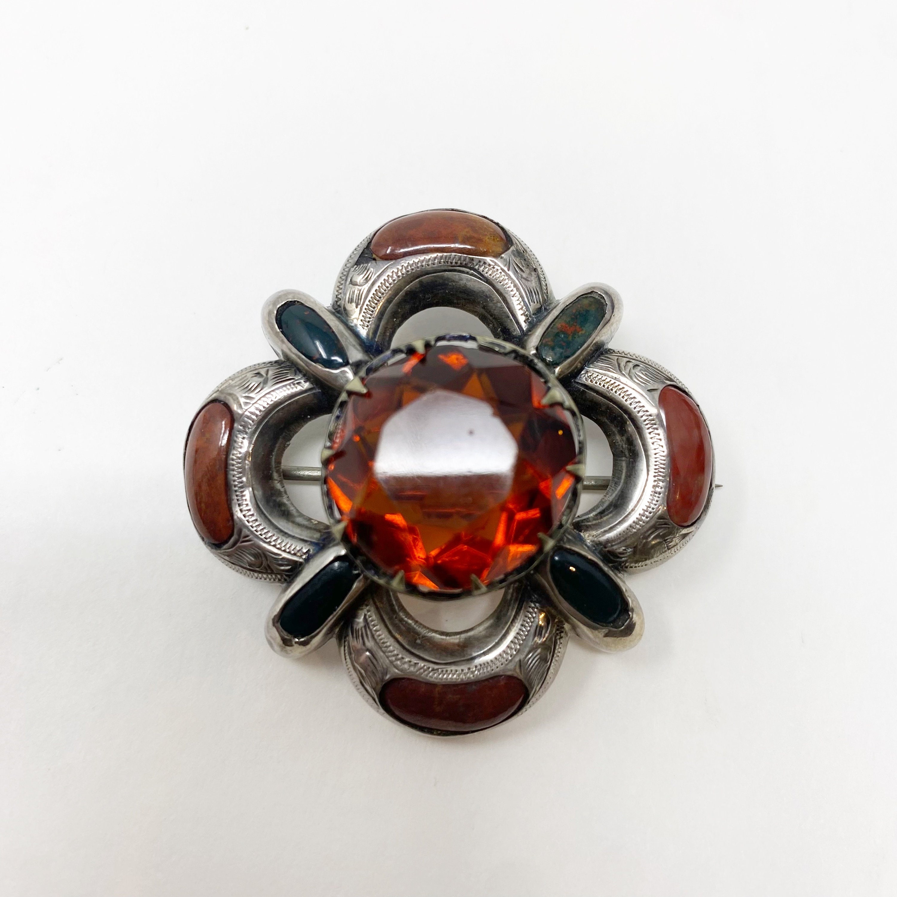 800 Antique Scottish Silver Agate Cairngorm Brooch C.1900 - Etsy