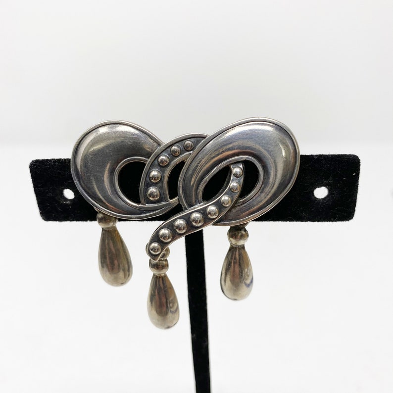5740 217 Vintage Margot de Taxco silver teardrop dangle pin brooch