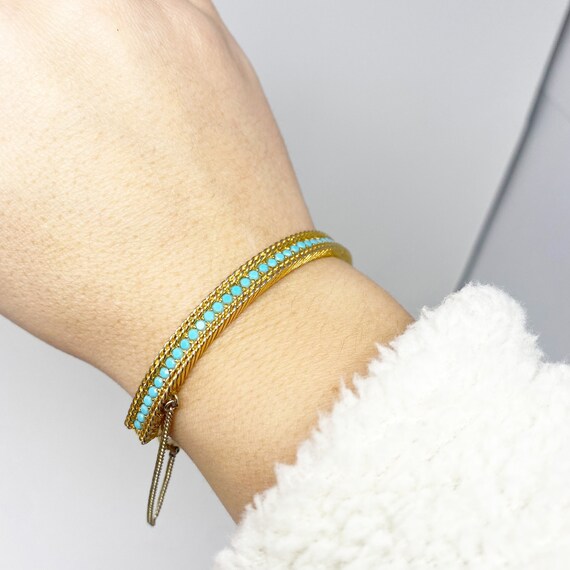 508 Vintage Panetta Gold Tone Bracelet With Turquoise Channel Set