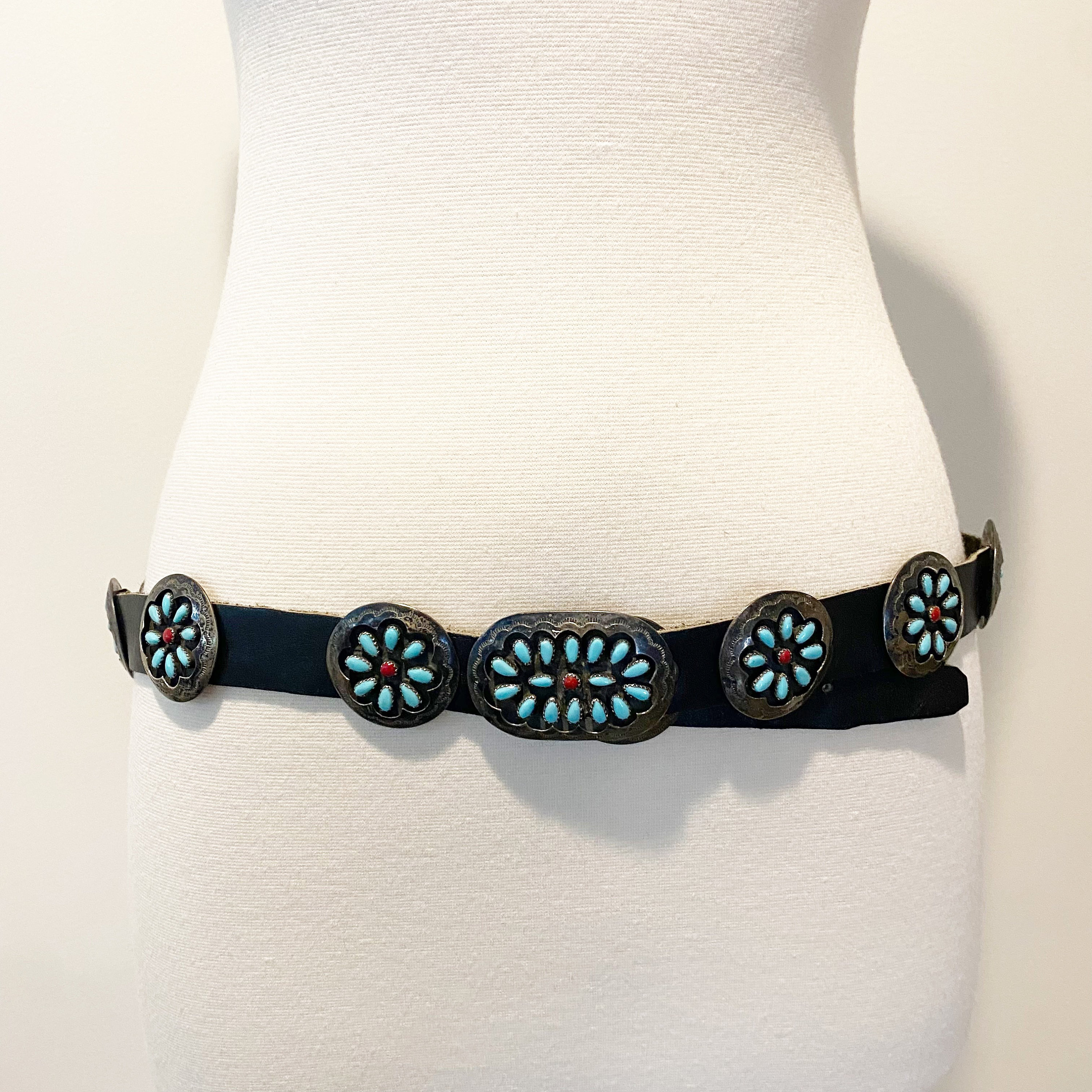576 Vintage Zuni Tony Romansito Sterling Silver and Turquoise Belt 576 Vintage Zuni Tony Romansito Sterling Silver and  main image 2
