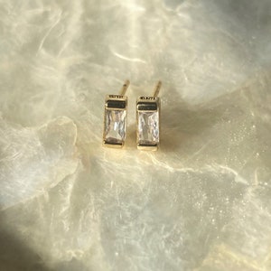 Baguette Studs, Baguette stud Earring, Small Stud Earrings, Cartilage Stud,Gold Helix Stud, Small Gold Earrings
