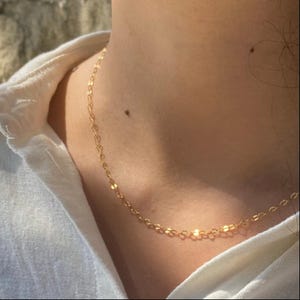 14k Gold Chain, Paperclip Cable Sequin Necklace, Rose Gold Chain,Rose Gold Paperclip, Paperclip Chain, Thin Chain, Rose Gold Necklace