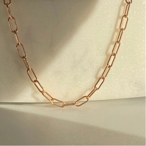 14k Rose Gold Fancy Paperclip Chain Necklace, 18k Rose Gold Filled Necklaces for Women Gold Choker, Paperclip Necklace