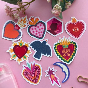 Cuori Sacri Messicani, Pacchetto Adesivi Milagros, Pacchetto Adesivi, Adesivi a Cuore