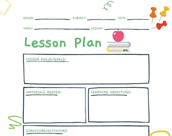 Lesson Plan Template for Educators ( Digital , Printable )