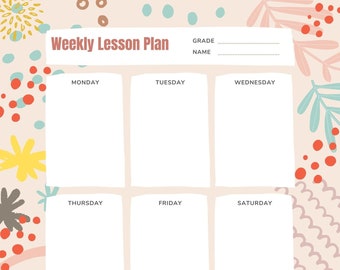 Weekly Lesson Plan Template ( Digital, Printable )